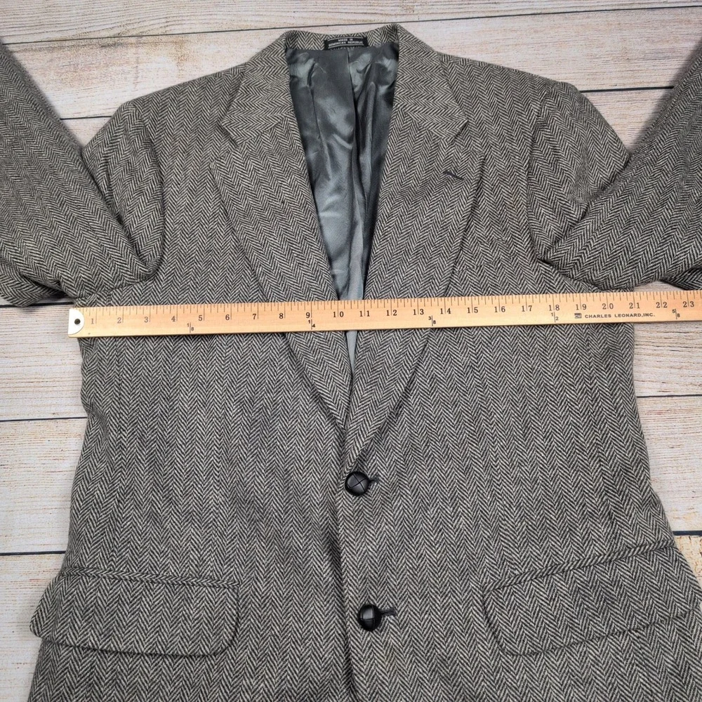 Savile Row 40L Gray Herringbone Wool Lambswool Blazer Sport‎ Coat Jacket Men